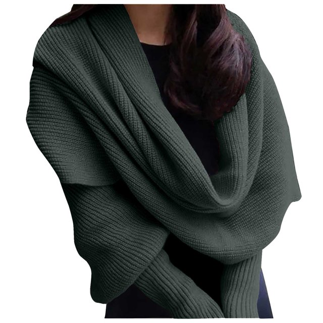 MESSUEN Foulards pour Femmes Tricotées Cape Poncho Mode Verte A