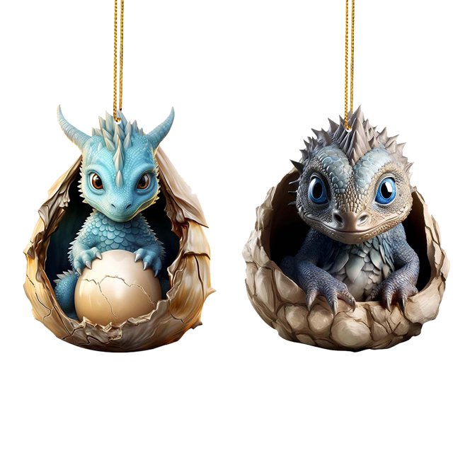 2 Piezas Adorno Navidad Dragón Acrílico Navideño para Espejo Coche (#2)