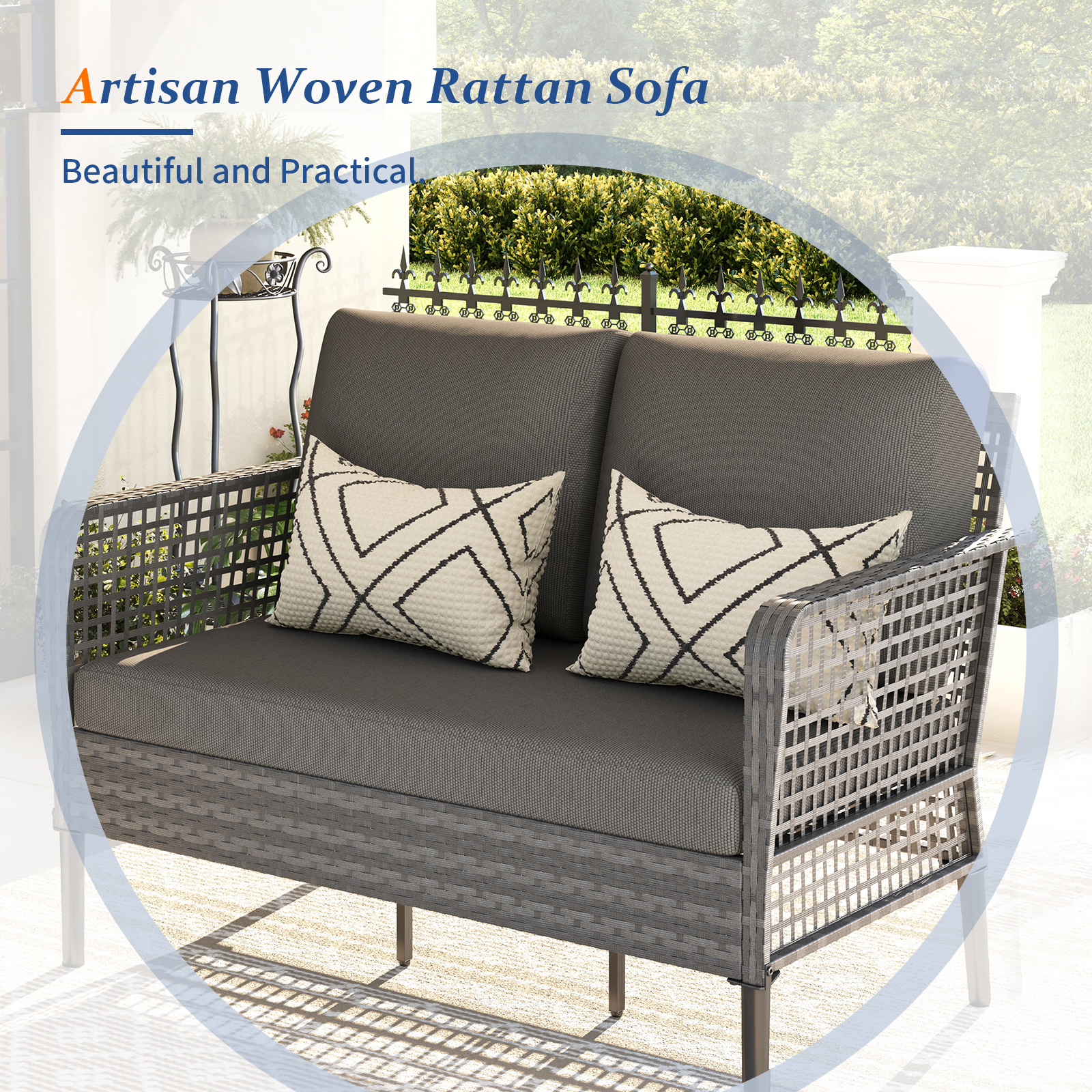 ELPOSUN 4 Pieces Patio Furniture Set, All-Weather Wicker Outdoor Furniture Set for Porch, Patio Conversation Set for Backyard, Balcony, Gray/Gray
