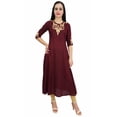 thumbnail image 2 of Bimba Womens Rayon Designer Maroon Embroidery A-Line Kurta Tunic With Pocket-26, 2 of 9