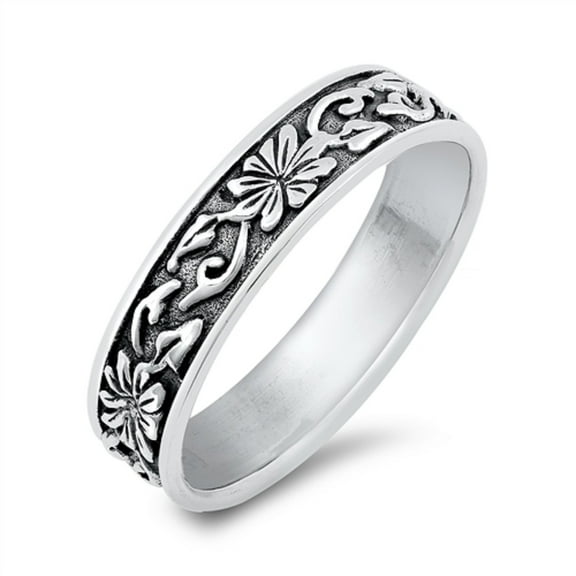 Oxidized Sterling Silver Floral Band Ring Size 9