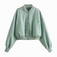 thumbnail image 5 of Towmus Womens Cropped Bomber Jacket Wool Blend Varsity Short Pea Coats Long Sleeve Button Down Winter Casual Outerwear, 5 of 5