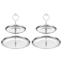 2 Sets 2-Tier Cupcake Stand Holder, Round Tiered Serving Tray Stainless Steel Cup Cake Stand for Dessert Fruit Table Birthday Party Decoration Display, Silver