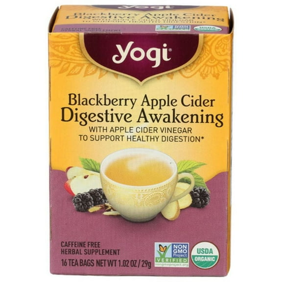 Yogi Tea Organic Blackberry Apple Cider Digestive Awakening Tea 16 ct Pack of 2