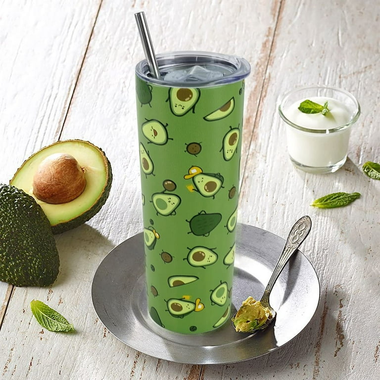Avocado Tumbler with Lid and Straw 20 oz Insulated Avocado Skinny Tumbler Stainless Steel Water Bottle Travel Mug Coffee Wine Cups Cat Tumblers for
