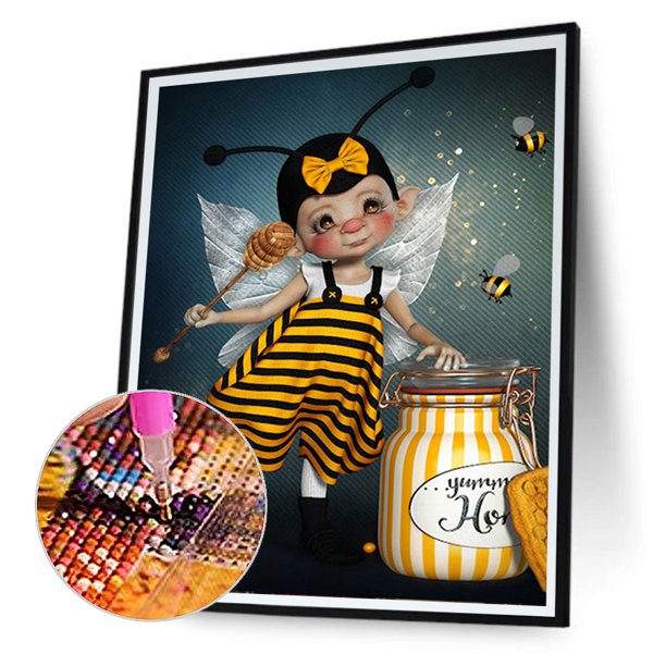 Cuadros Decorativos Bee Girl 5D DIY Diamond Painting Kits Full Square Drill Wall Art Decor (F939) Wdftyju embutido en tela