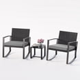 thumbnail image 3 of Patio Furniture Set Lofka 3 Pieces Outdoor Rocking Chairs Set with Glass Coffee Table for Garden, Bistro, Porch, Balcony, Backyard, Gray Cushion, 3 of 14