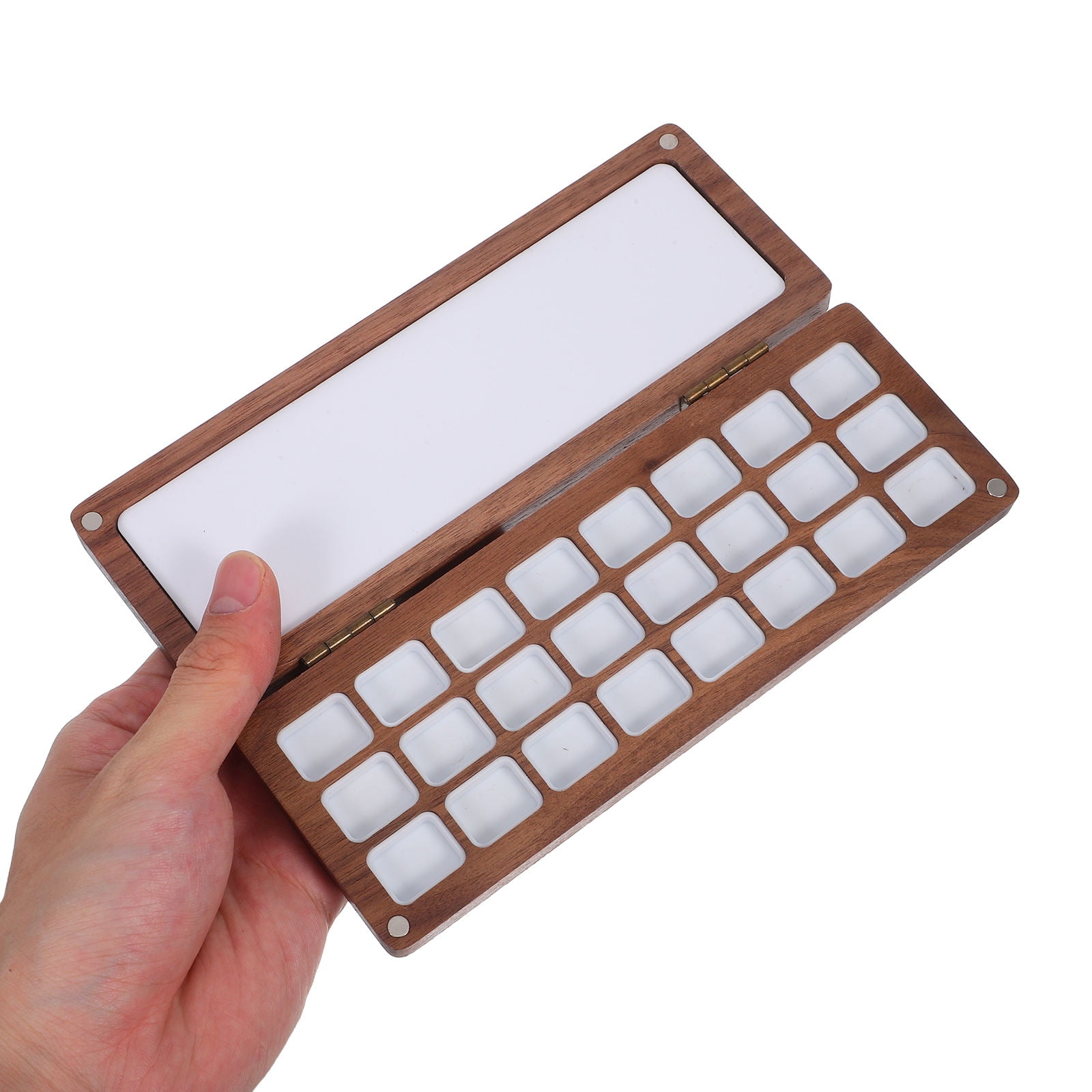 RENACLIPY Portable Coffee Wood Watercolor Palette Case with Cover for Travel