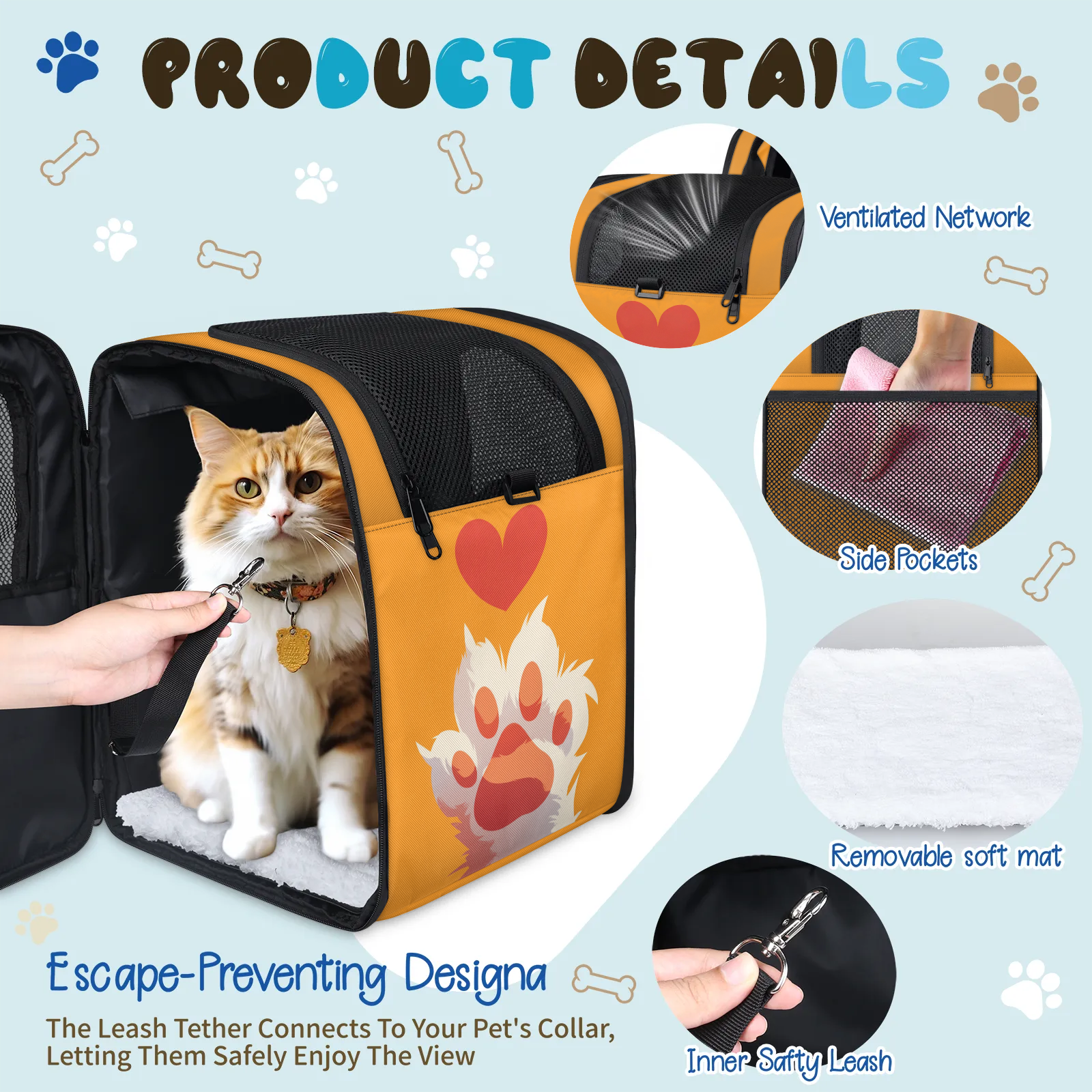 Cat Carrier Backpack with Breathable Mesh,Pet Backpack Carrier for Dog, Cats, Small Animals Less than 13 lbs,Portable Pet Travel Backpack for Traveling/Hiking/Camping/Outdoor