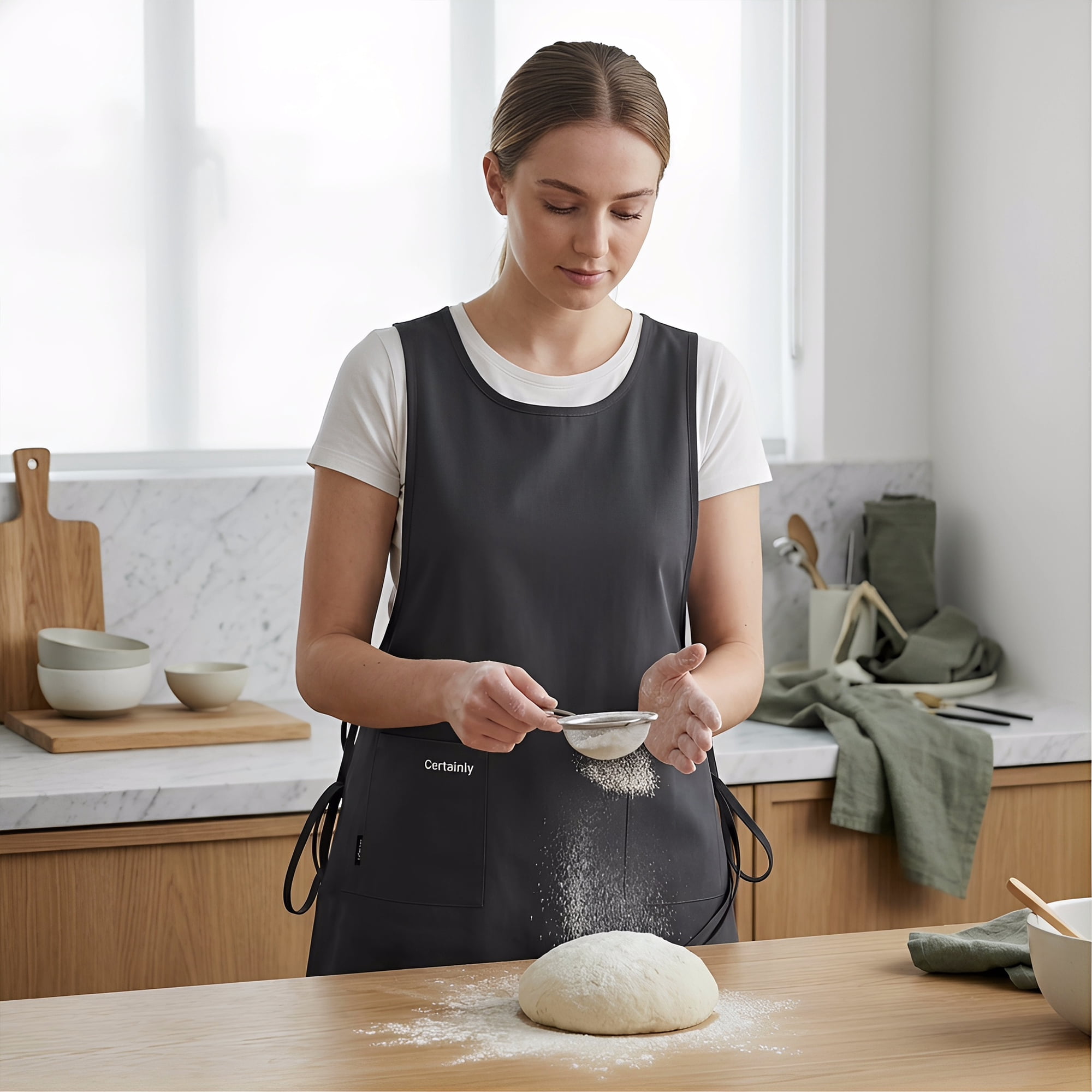 Unique Bargains Women's Kitchen Apron Cooking Apron with Pockets 25.4x37.8in Black
