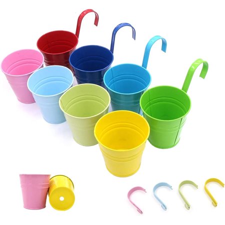 Scheam 8 Pack 4 Inch Metal Iron Flower Pot Vase Hanging Balcony Garden Planter Home Decor