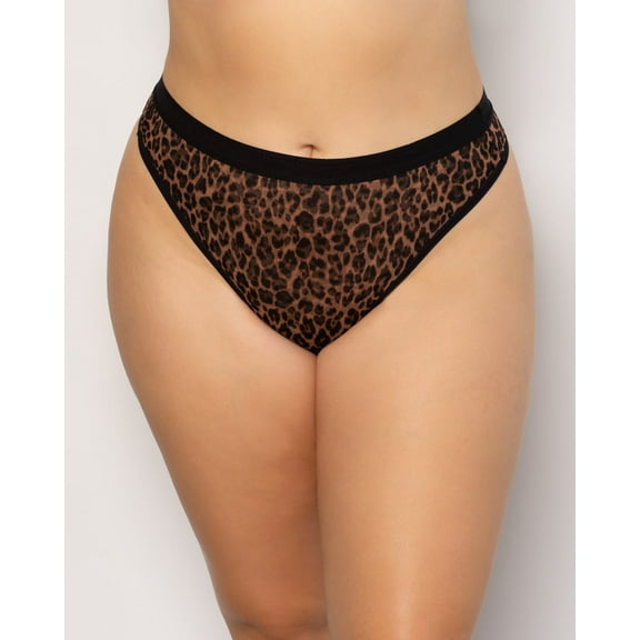 Sheer Mesh High Cut Thong - Designer Leopard