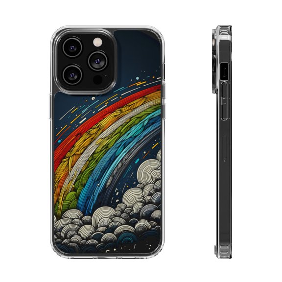 DistinctInk Hybrid (Acrylic / TPU) Clear Slim Fit Case for Apple iPhone 13 Pro MAX (6.7" Screen) - "Celestial Delight: The Vibrant Rainbow"