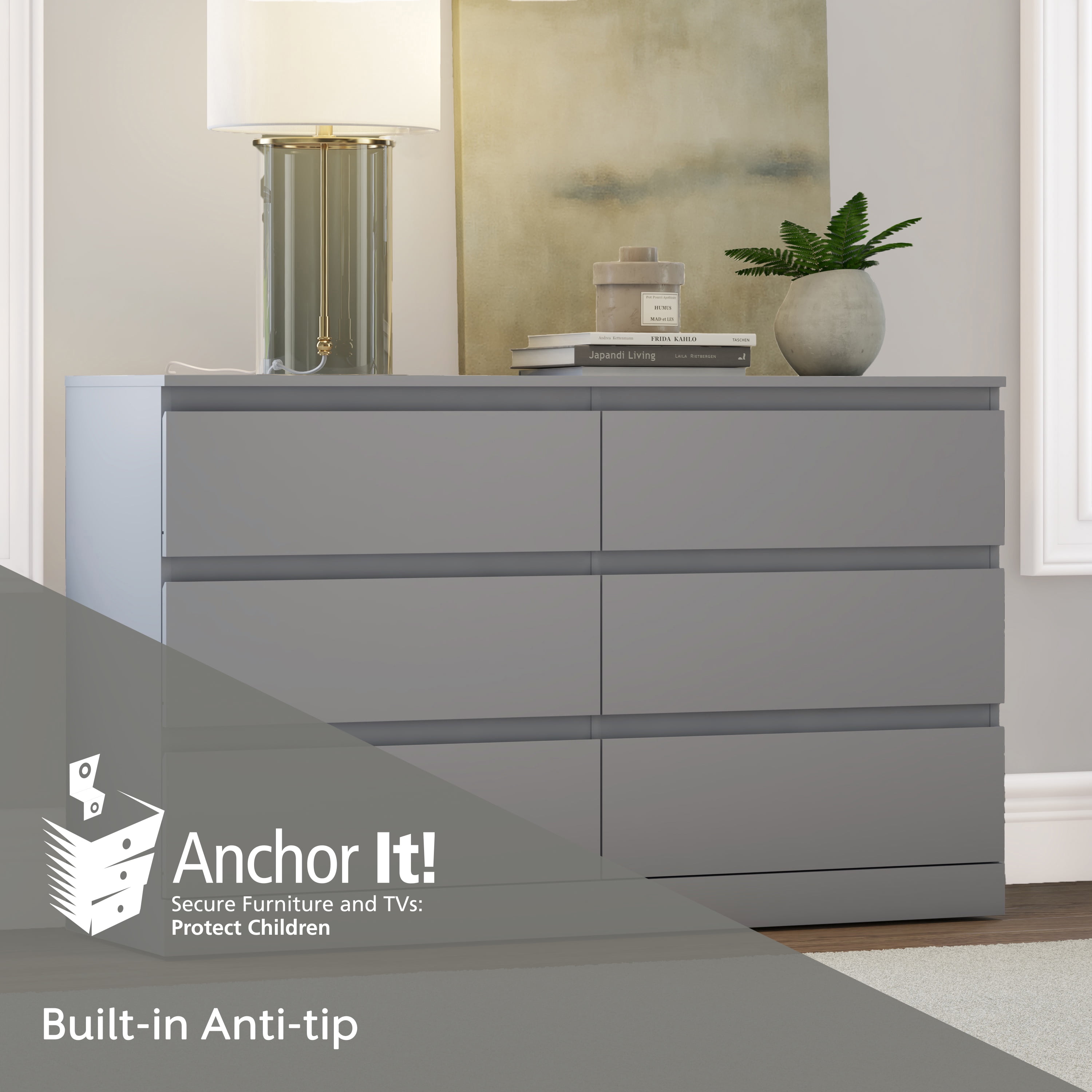Brindle 6 Drawer Dresser, Cool Gray, by Hillsdale Living Essentials