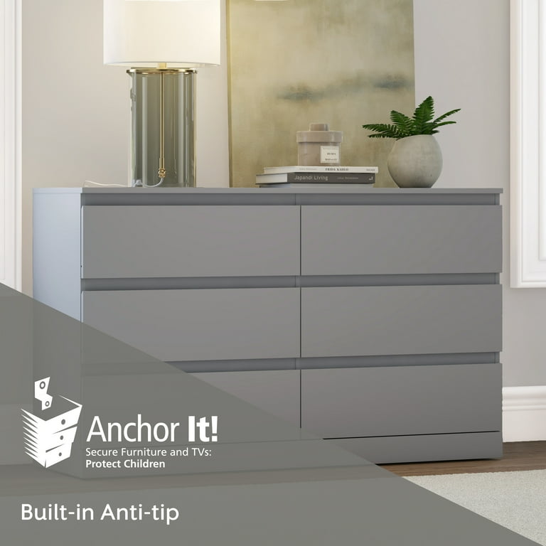 Brindle 6 Drawer Dresser, Cool Gray, by Hillsdale Living