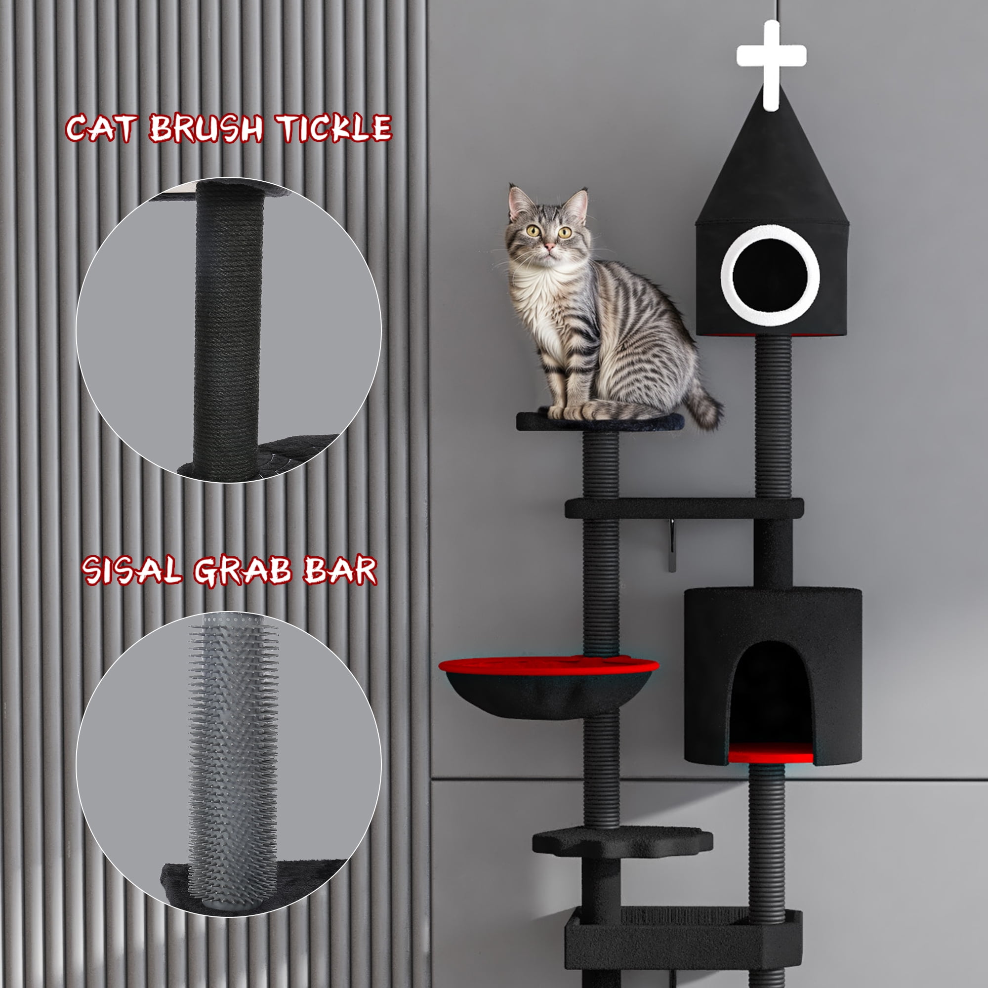 LHBCraft 88" H Tall Gothic Cat Tree, Cat Condo, Cat Tower
