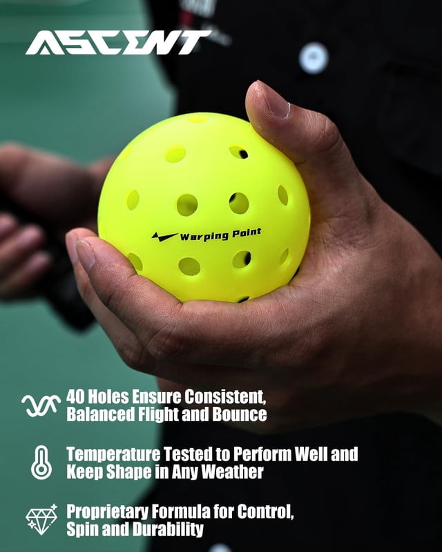 Warping Point Outdoor Pickleball Balls USAPA Approved | 12 Pack | 40 Holes Competition Pickle Balls for Tournament Play | Crack Resistant Pickleball for Beginner Intermediate Pro Player