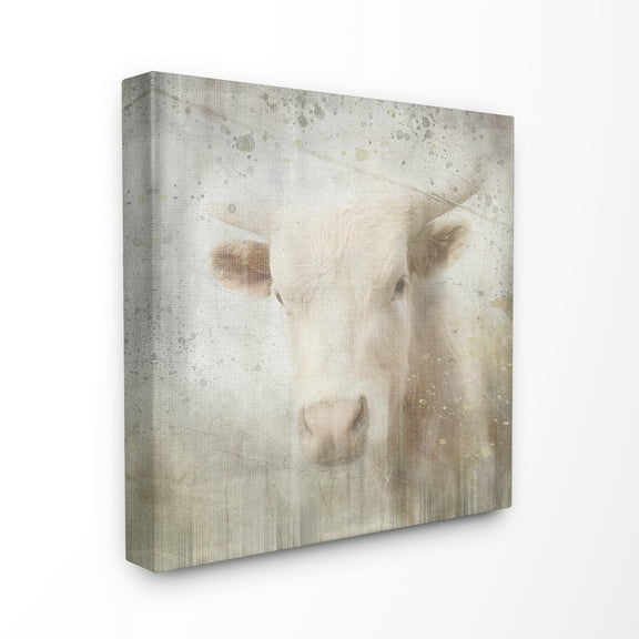 The Stupell Home Decor Washed Out Distressed Surface Rustic Cow Portrait Canvas Wall Art
