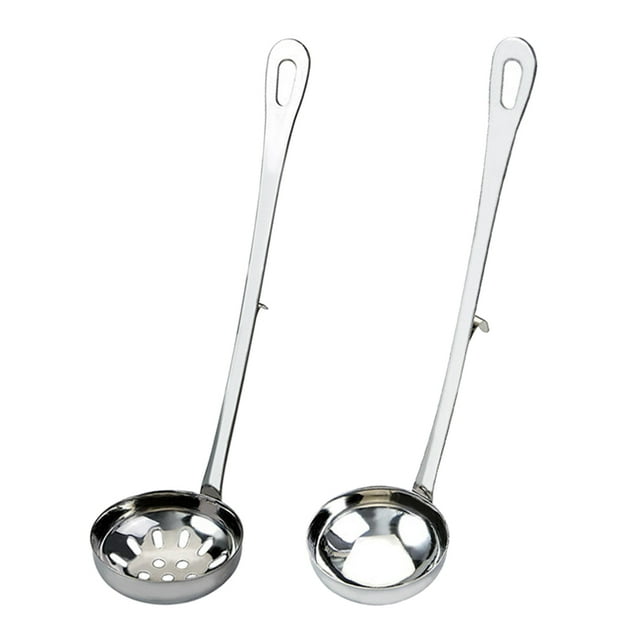 EeaseMX cucharas de acero inoxidable para servir con gancho y mango largo, colador para ollas calientes y sopas (colador de 7 cm + cuchara para sopa)
