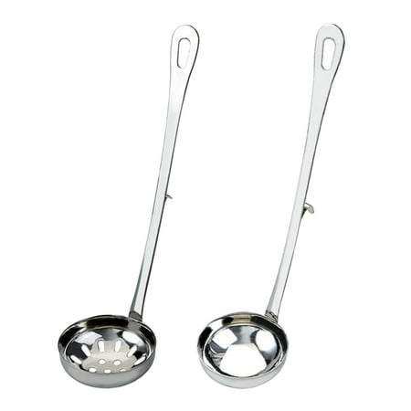 

2pcs Stainless Steel Serving Spoon with Hook Long Handle Hot Pot Colander Soup Spoons (7cm Colander+Soup Spoon)