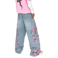 thumbnail image 3 of Mrmall Y2K American Street Plum‑Blossom Embroidery Ripped Wide‑Leg Jeans Vintage Washed Loose Floor‑length Denim Trousers, 3 of 6