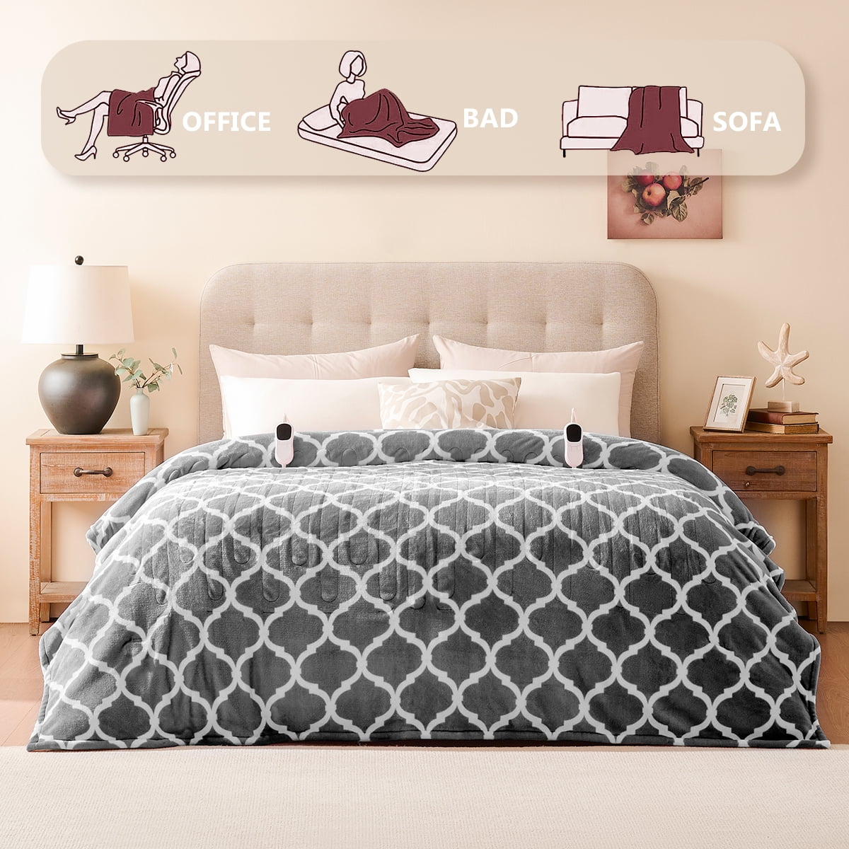 Heated Blanket Electric Queen 84X90, Heating Throw with 10 Levels 8 Hours Auto Off, Grey Soft Cozy Flannel Blanket Winter Warmer, Heated Protection ETL Certification Keep Warming in Home