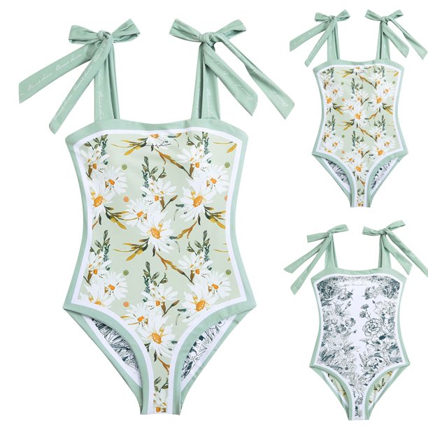 GDfun Women's French Retro Sexy OnePiece DoubleSided Can Wear Floral