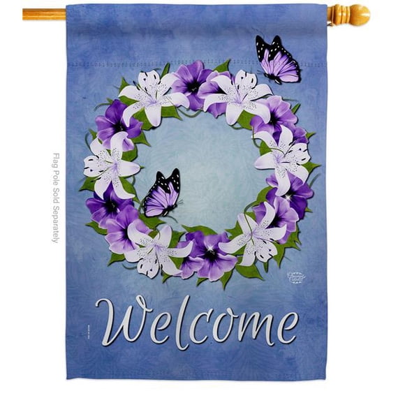 Ornament Collection H192673-BO Lily Wreath Floral Double-Sided Garden Decorative House Flag, Multi Color