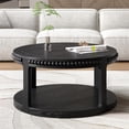 thumbnail image 3 of Round Solid Wood Coffee Table with Thickened Top, 2 Tier Coffee Table with Real Wood Beads, Circle Center Table for Small Space Living Room, Black, 3 of 7