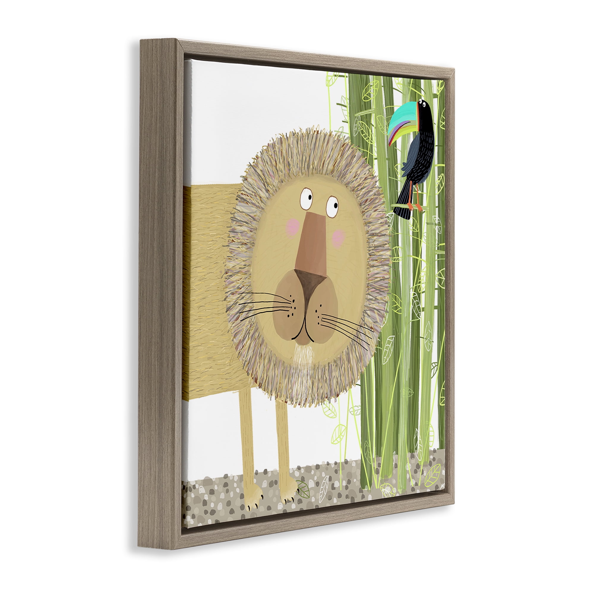 Stupell Industries Lion with Bamboo Trees & Toucan Brown Framed Floater Canvas Wall Art, design by Carla Daly