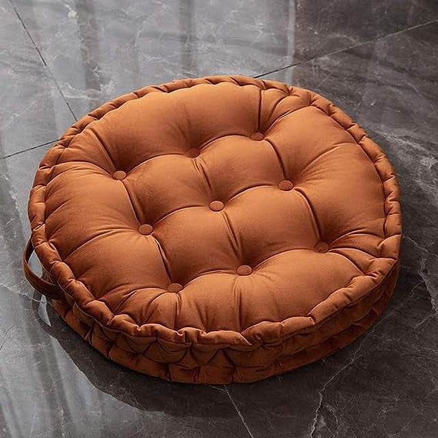 Nvzi Cojín redondo para el suelo con asa, sólido y grueso, para silla, muy suave y cómodo, para meditación, yoga, sala de estar, sofá, balcón y exterior (naranja, diámetro de 24 pulgadas)