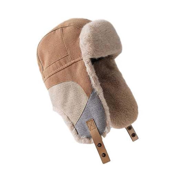 Xfvqtps Mens and Womens Trapper Hat with Ear Flap Buckle Plush Brim Windproof Coldproof Warm Thickened Camping Hunting Fall Winter Fluffy Plush Hat Khaki