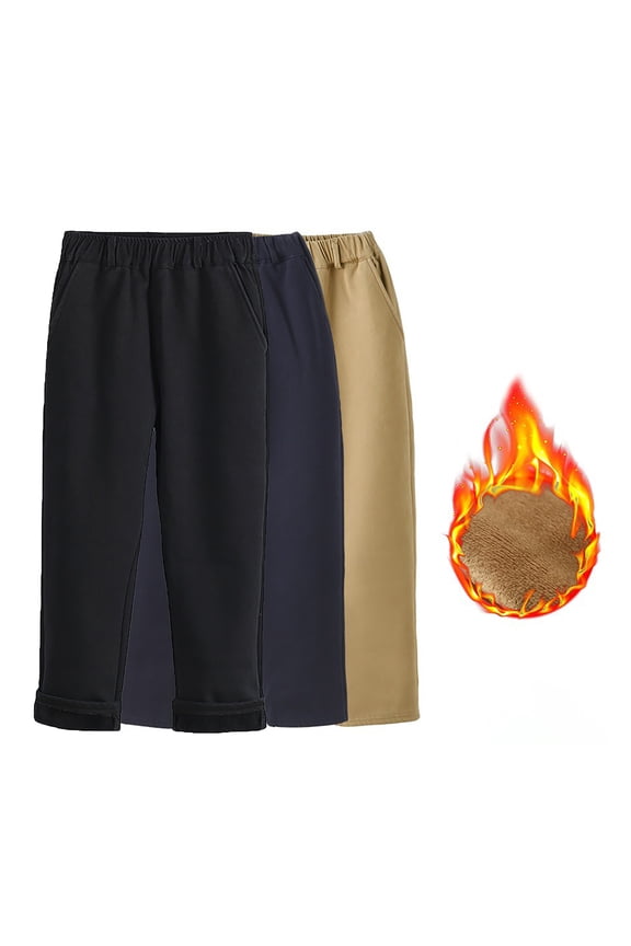 Kids School Uniform Pants Khaki and Black Lined Dress Trousers for Boys and Girls Warm Casual Pants for Fall and Winter School Wear