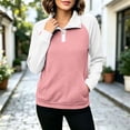 thumbnail image 6 of Women Color Block Textured Sweatshirt, Quarter Button Up Collared Long Sleeve Tops, Fall Basic Casual Golf Pullover Shirts S-3XL, 6 of 7