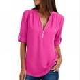 thumbnail image 1 of Women's Tunic Tops, Zip Front V-Neck 3/4 Rolled Long Sleeve for Leggings, 1 of 7