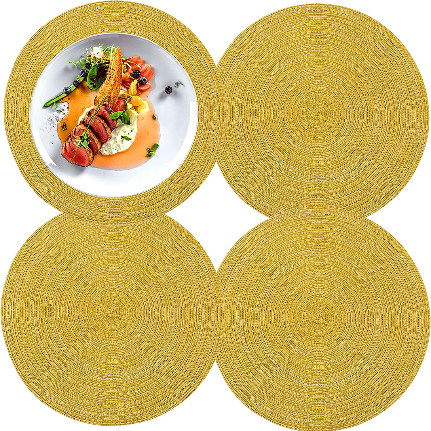 Topboutique 38cm Woven Round Placemats Heat Insulation Non Slip Braided Cotton Dinner Table Mats
