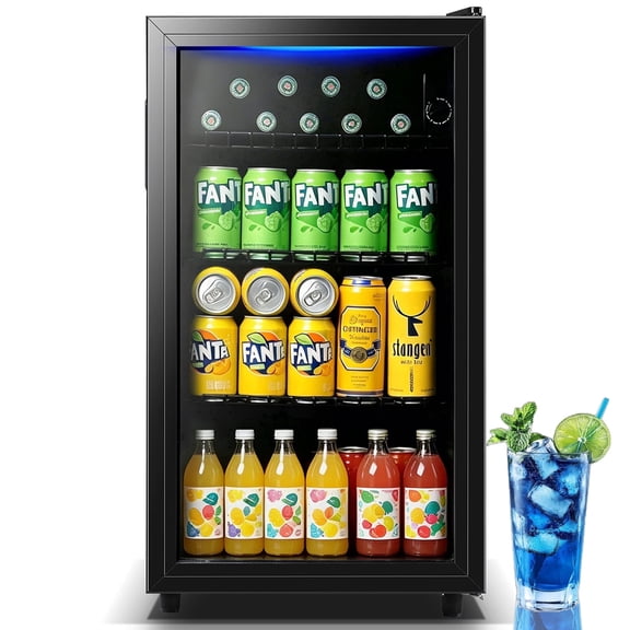 WANAI 120 Can Beverage Fridge & Cooler Small Mini Fridge Glass Door for Soda Beer or Wine for Home&Bar