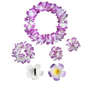 5PCS Hawaiian Luau Leis Party Decorations Supplies - Tropical Tiki Flowers Necklaces Bracelets Bulk Summer Pool Decor Favors Ornaments
