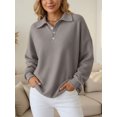 thumbnail image 3 of jinghuiyue Womens Polo Shirts Long Sleeve Waffle Knit Button Down Shirt Casual Loose Fit V Neck Tunic Tops XL, 3 of 4