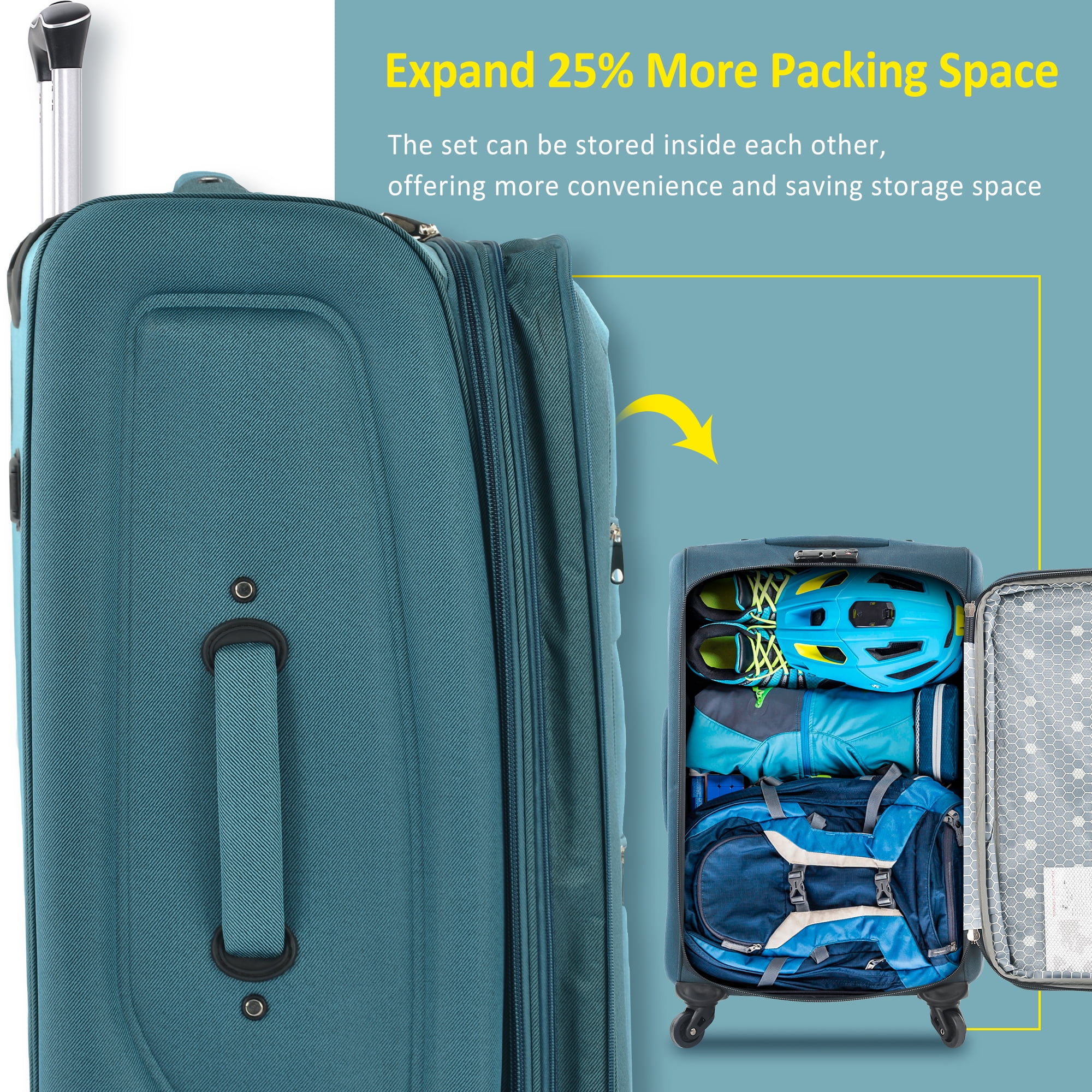 EUROCO 3 Piece Softside Luggage Set,Expandable Suitcase Set with TSA Lock and Spinner Wheels,Lightweight Suitcase for Men Women(20",24",28"),Green