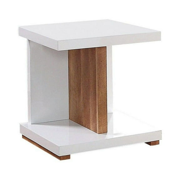 End Table with Open Bottom Parted Shelf, White and Brown