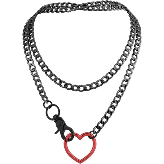 Gothic Heart Chunky Chain Necklace, Gothic Emo Punk Grunge Necklace, Goth Jewelry, Christmas Jewelry Gift for Women