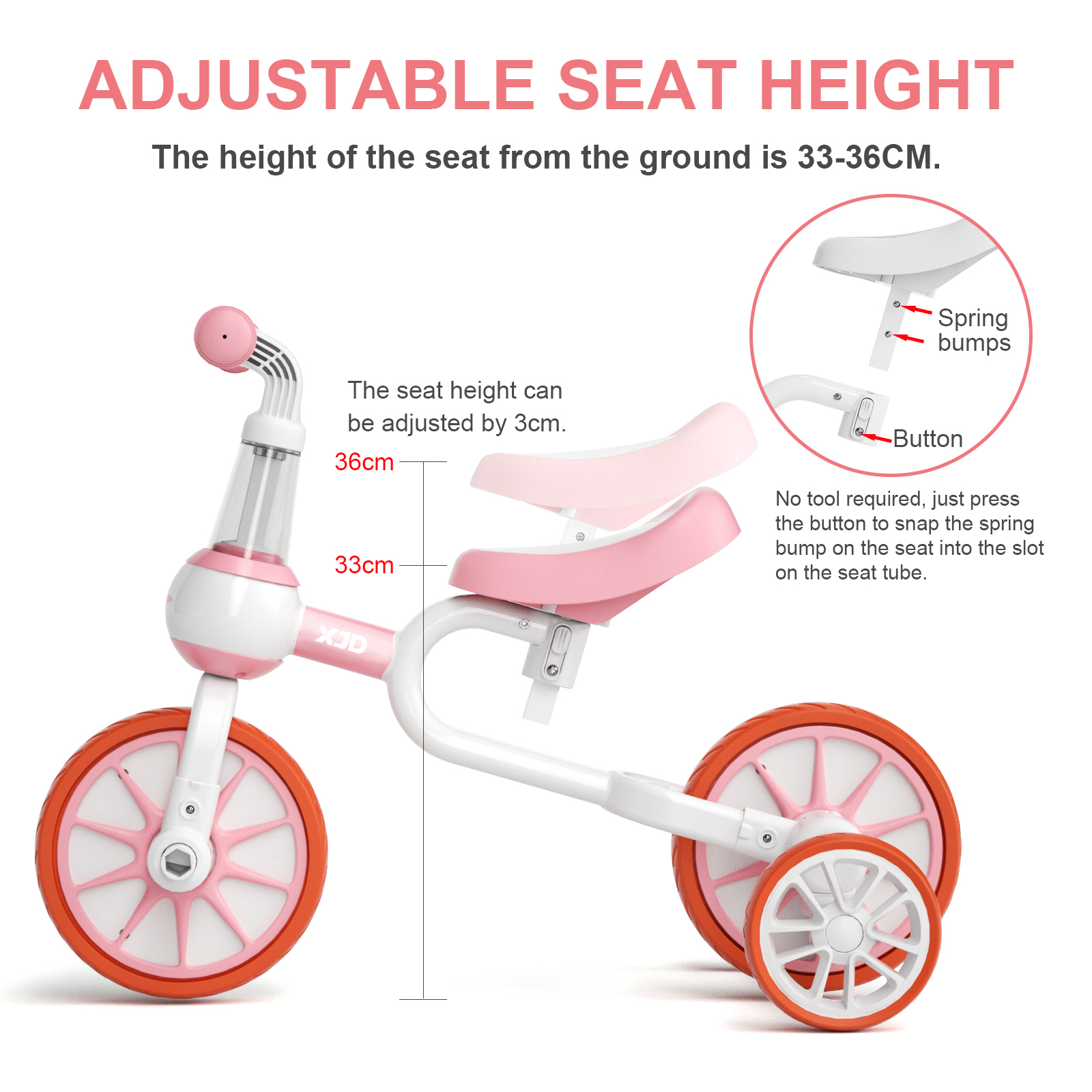 XJD 7-in-1 Toddler Tricycle with Push Handle photo 5