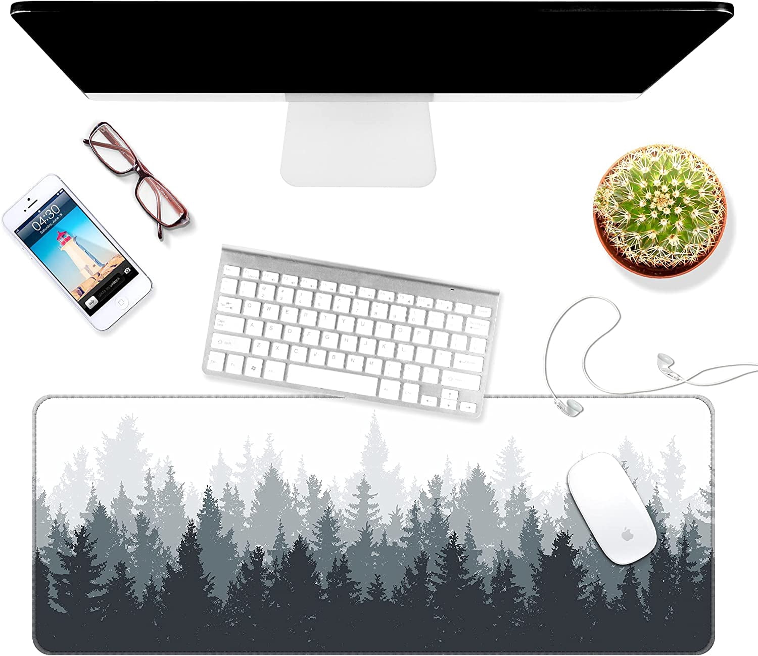 Thin Extended Gaming Mouse Pad （31.5*11.8*0.08 inch） with Stitched Edges Large Mousepad Long XXL Keyboard and Mouse pad Desk Mat for Gaming Office & Home 31.5x11.8x0.08 inch - Forest Tree