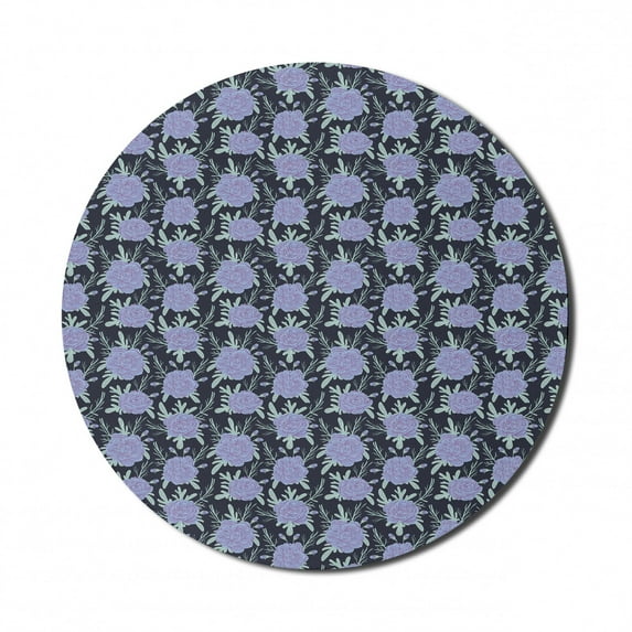 Floral Mouse Pad for Computers, Geranium Flowers Print on Dark Background, Round Non-Slip Thick Rubber Modern Gaming Mousepad, 8" Round, Ceil Blue Night Blue, by Ambesonne