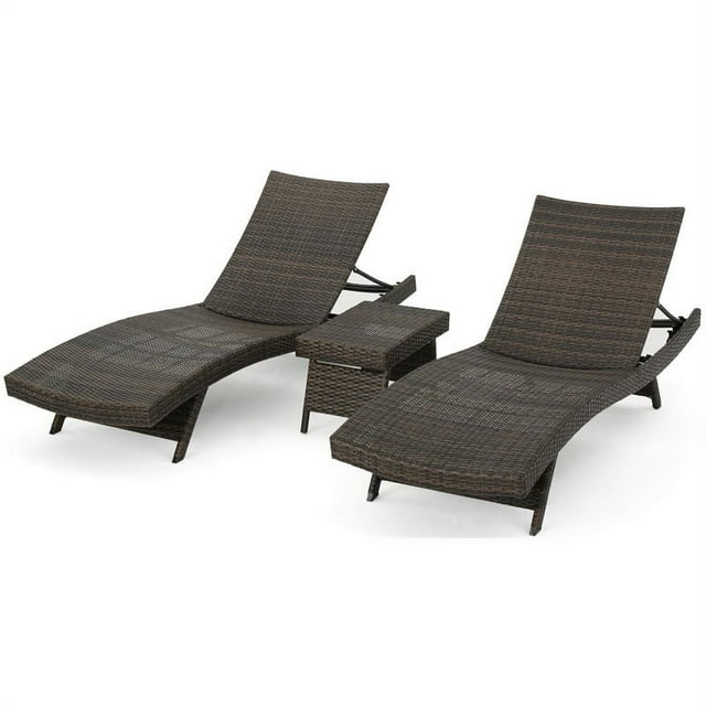 Noble House Salem Outdoor 3-Pc Mixed Mocha Wicker Armless Lounge and Table Set