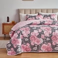 thumbnail image 1 of Juego de edredón UOZZI BEDDING, gris con flores rosas, tamaño king size, 3 unidades, 1 of 9