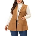 thumbnail image 1 of Plus Size Vests for Women Long Sleeveless Casual Lapel Suede Vest 2X Brown, 1 of 6