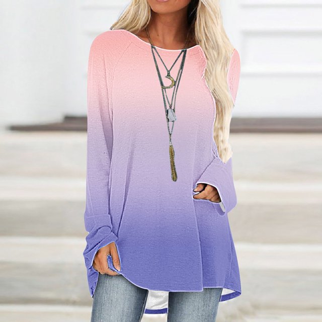 Chemises à Manches Longues pour Femmes à la Mode T-shirt Confortable à Manches Longues Chemisier Col Rond Casual Tops