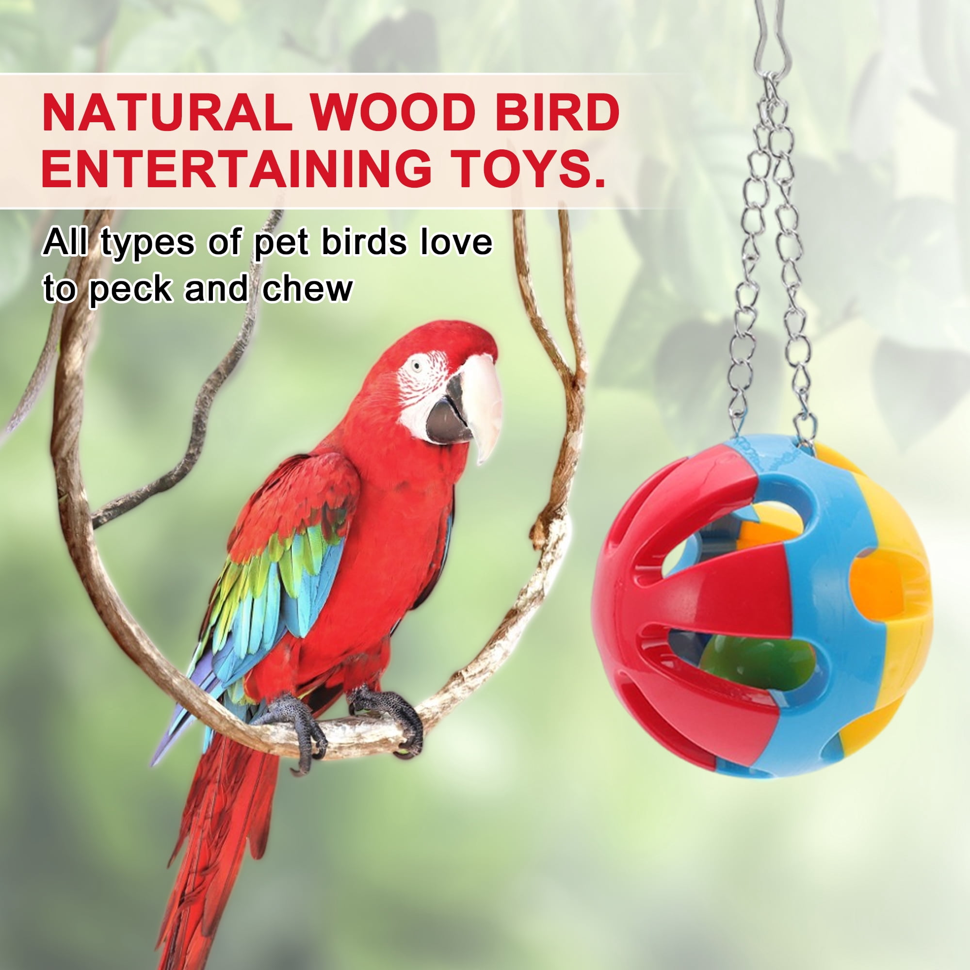 Unique Bargains Cockatiel Toys, Bird Parrot Swing, Chewing Toy Set Pet Birds Toys for Parakeet Conures Finches 15 Pcs Multifunctional Hanging Bell Climbing Ladders